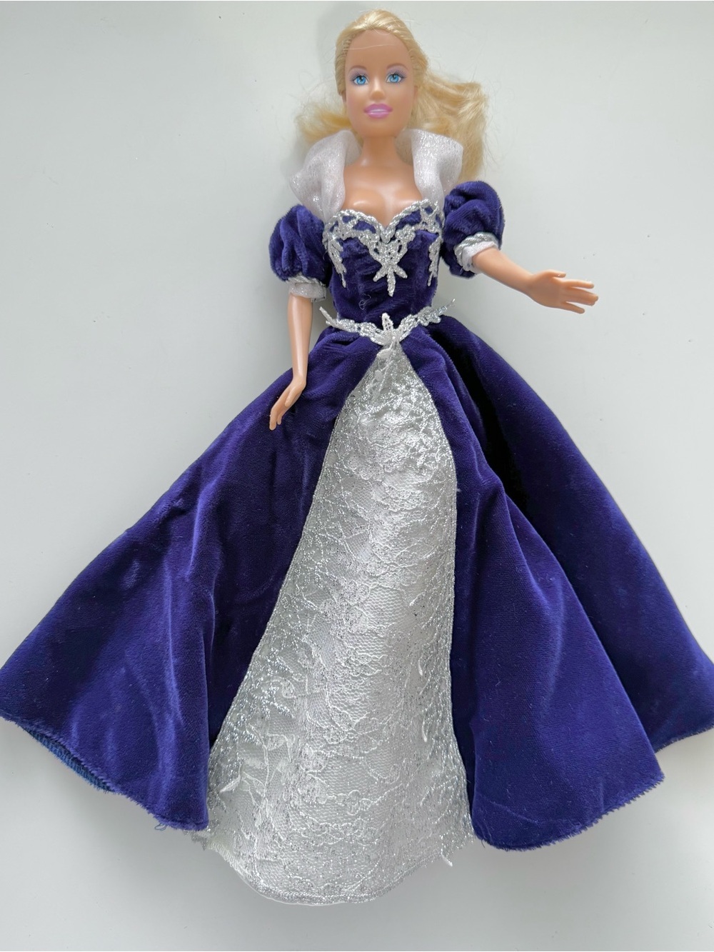1999 Barbie wearing Navy Velvet Embroidered Down